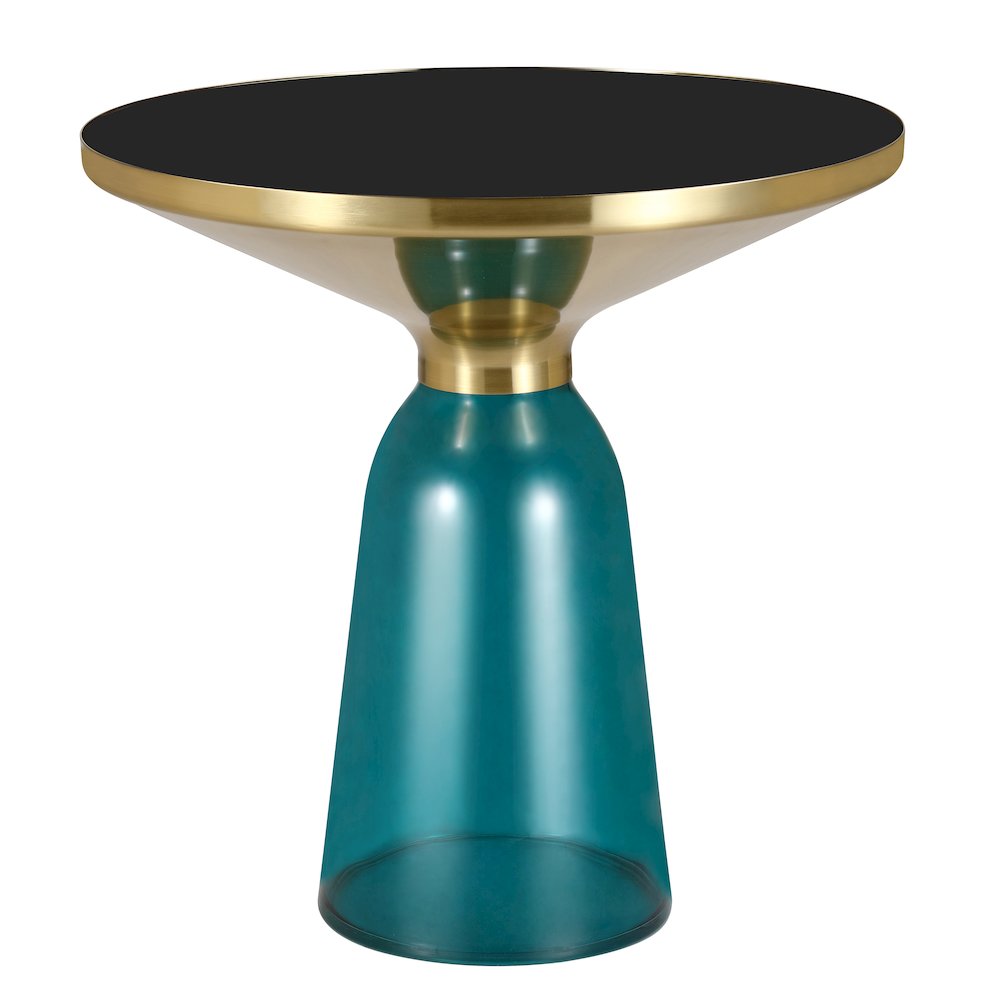 Tully Collection Glass side Table Blue glass, Gold Rim with Black Glass top. Picture 5