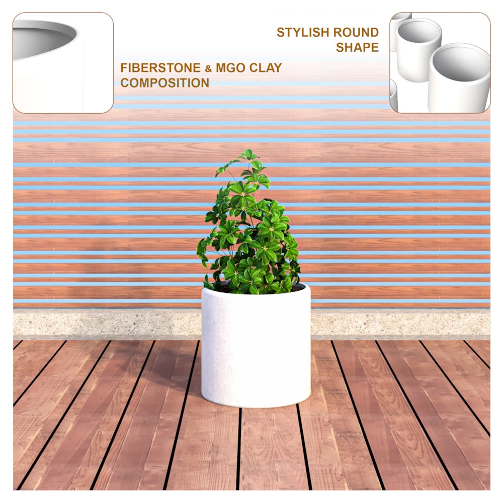 Tundra Series Poly Stone cylindrical Shape Planter in White 16" Dia, 18" High. Picture 10