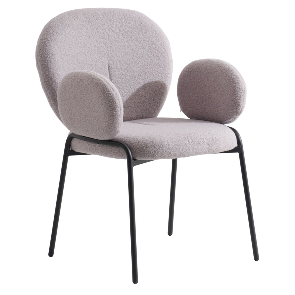 Celestial Series Boucle Dining Arm Chair, Black Frame with Grey Fabric Set of 2. Picture 3