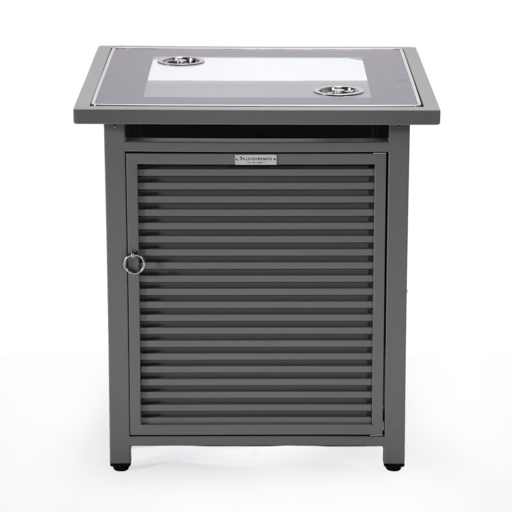 Walbrooke Patio Square Fire Pit and Tank Holder with Slats Design in Grey. Picture 13