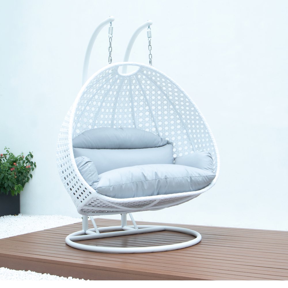 White Wicker Hanging 2 person Egg Swing Chair. Picture 5