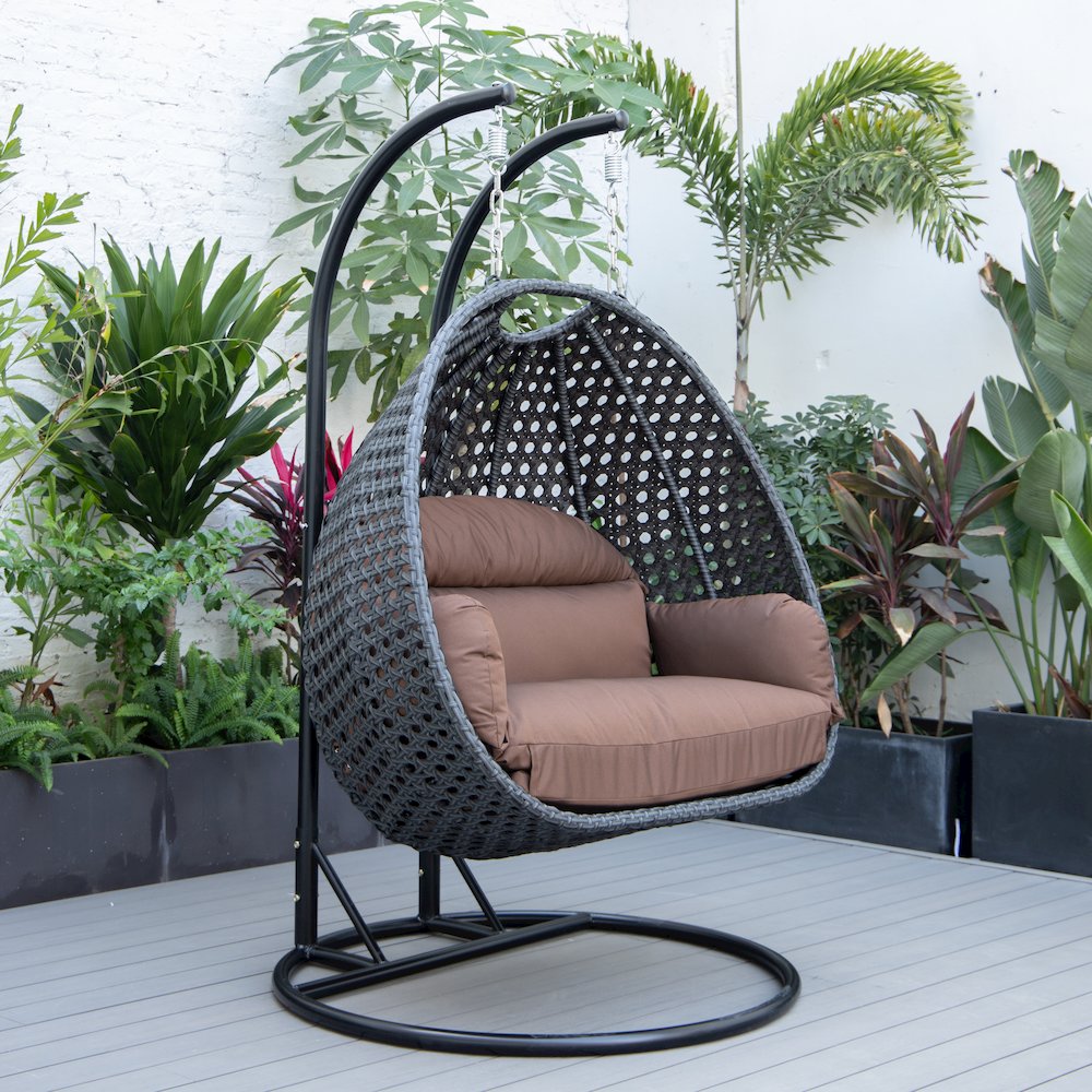 Mendoza Charcoal Wicker Hanging 2 person Egg Swing Chair. Picture 9