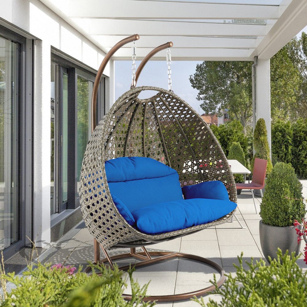 Beige Wicker Hanging 2 person Egg Swing Chair. Picture 2
