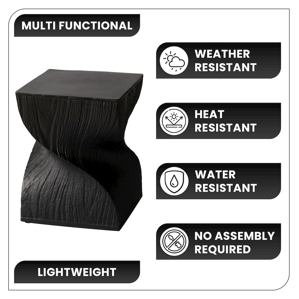 Onyx Collection Fiberglass Outdoor Side Table in Black. Picture 15