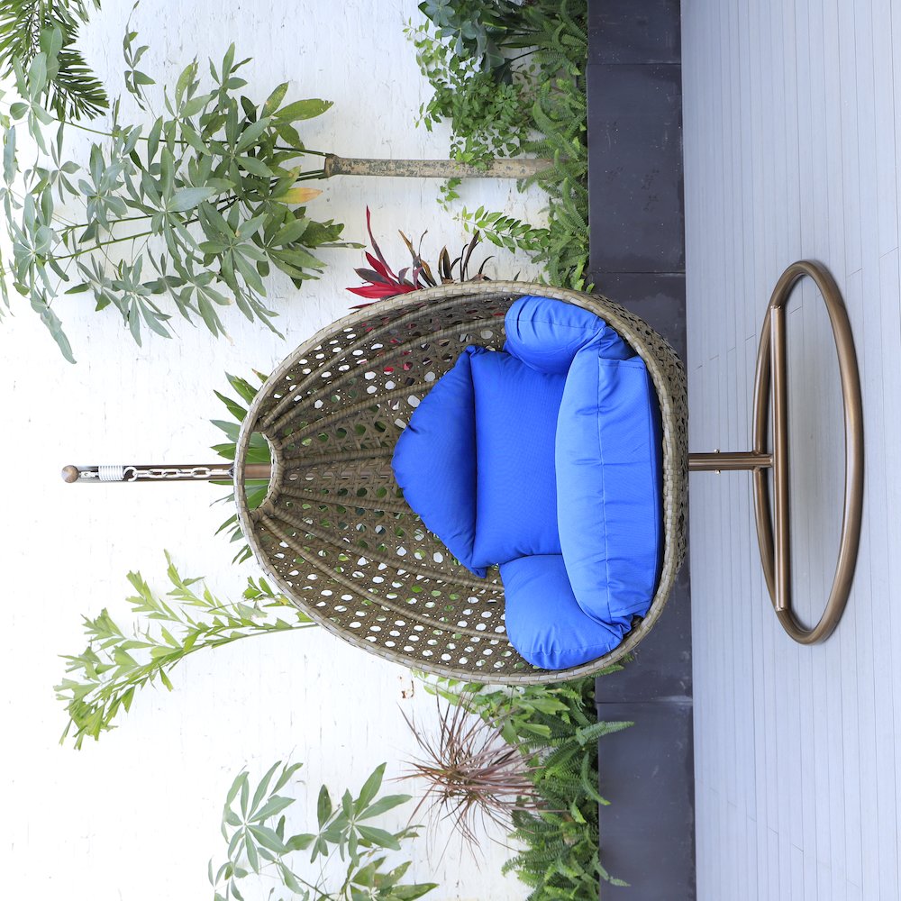 Beige Wicker Hanging Egg Swing Chair. Picture 8