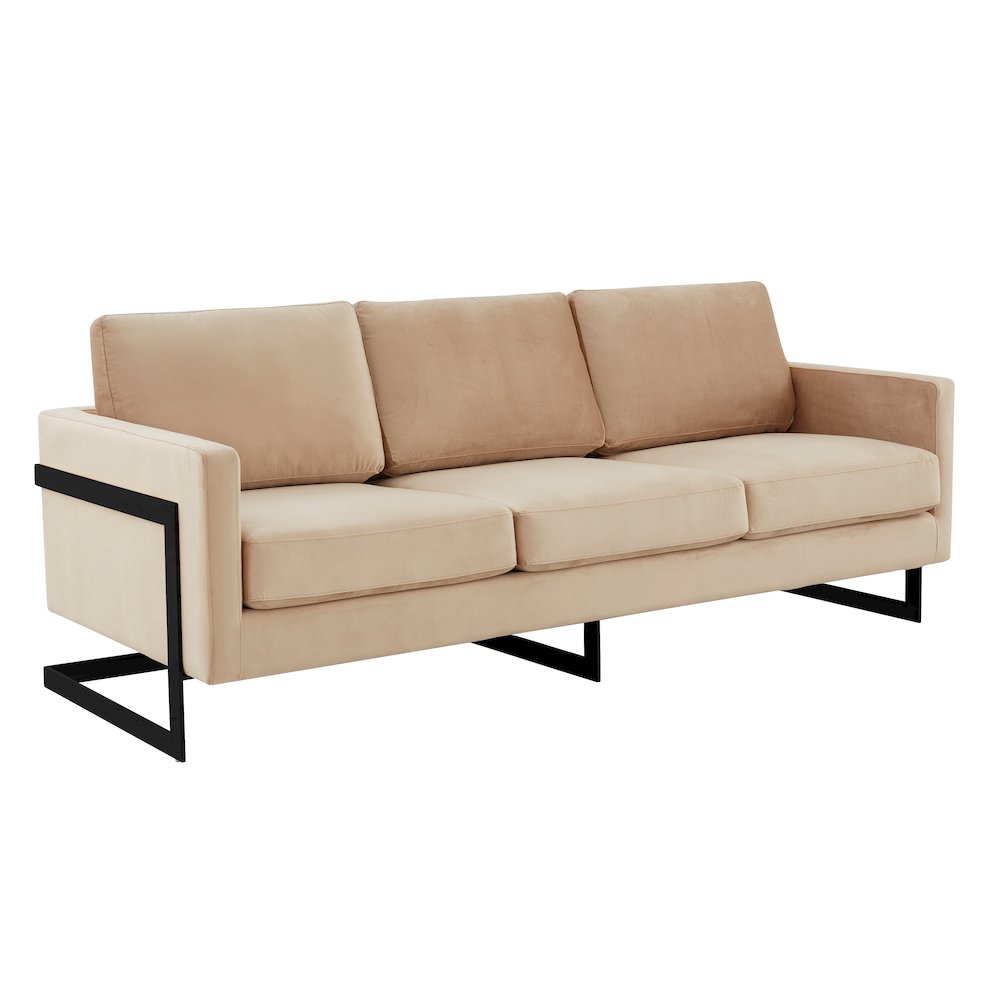 Lincoln Beige Velvet Sofa With Black Frame. Picture 2