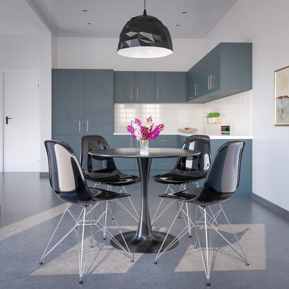 5-Piece Dining Set 35" Round Dining Table in Chrome - Transparent Black. Picture 2
