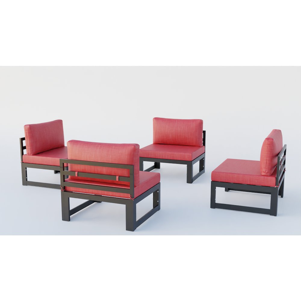 Chelsea 4-Piece Middle Patio Chairs Black Aluminum With Cushions. Picture 7