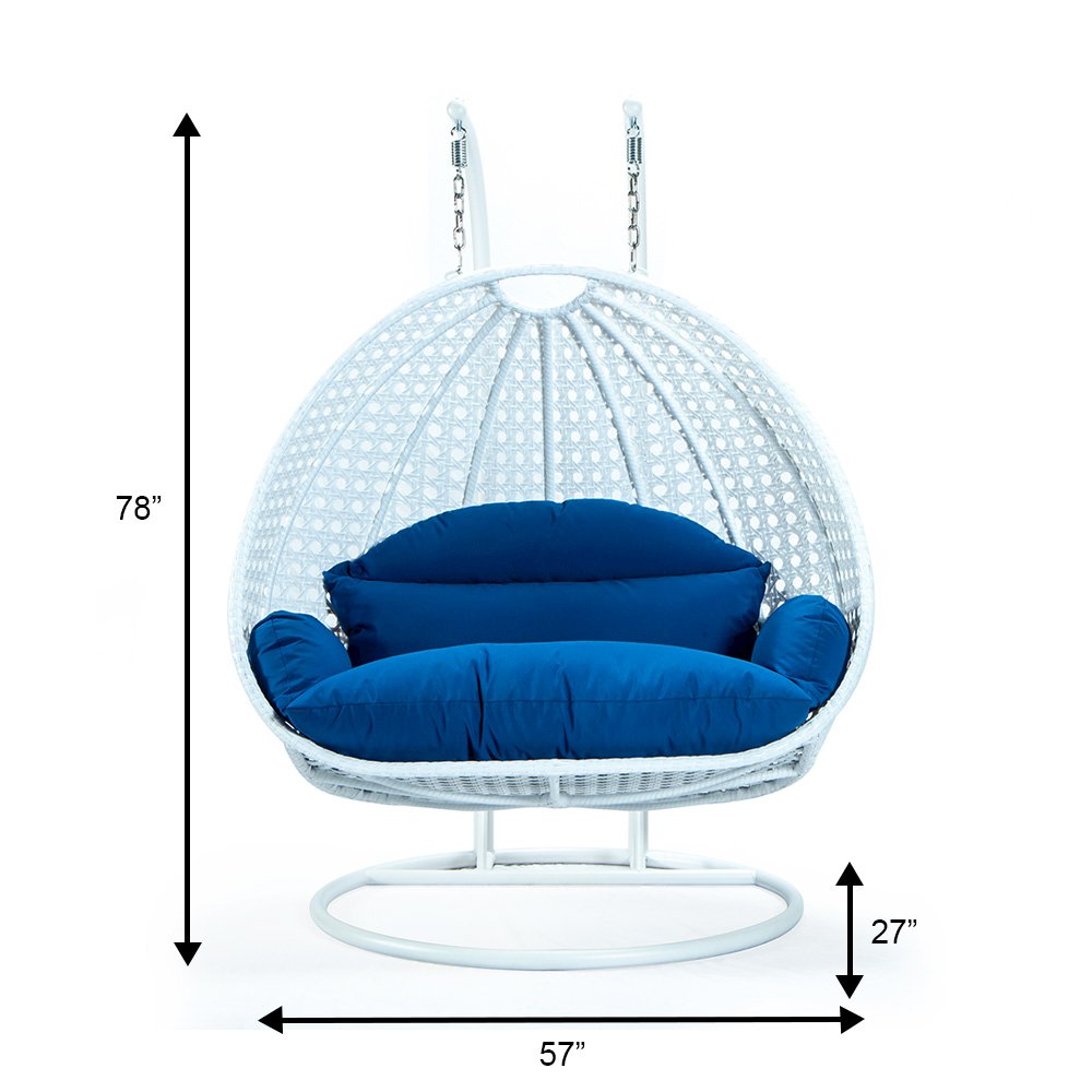 White Wicker Hanging 2 person Egg Swing Chair. Picture 12