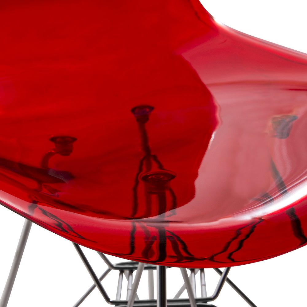 5-Piece Dining Set 35" Round Dining Table in Chrome - Transparent Red. Picture 4