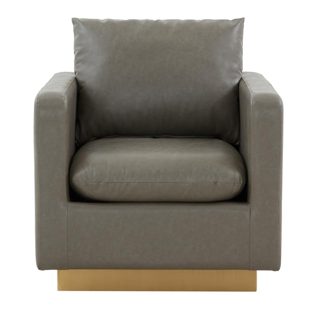 LeisureMod Nervo Leather Accent Armchair With Gold Frame, Grey. Picture 2