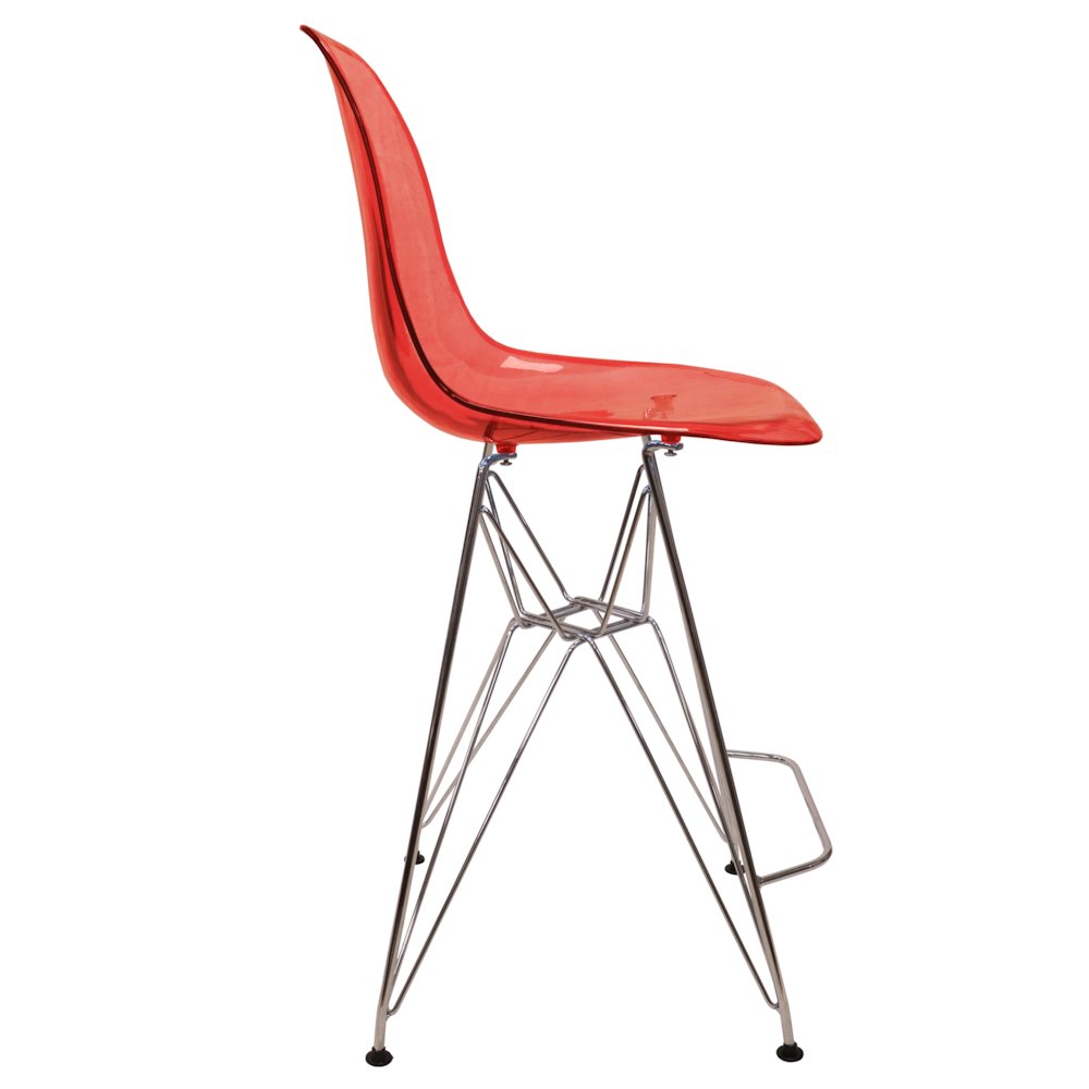 Cresco Modern Acrylic Barstool with Chrome Base and Footrest in Transparent Red. Picture 1