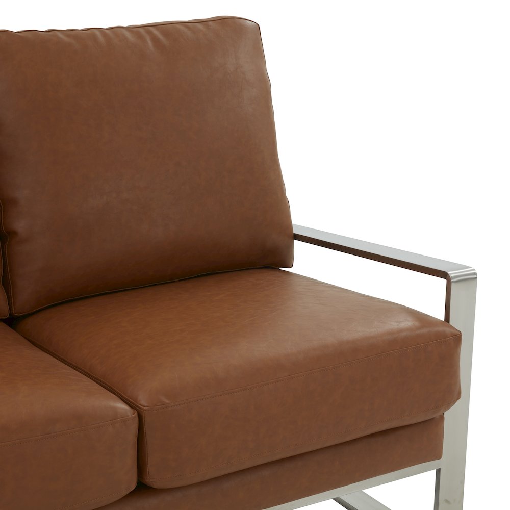Jefferson Contemporary Modern Faux Leather Loveseat With Silver Frame. Picture 6