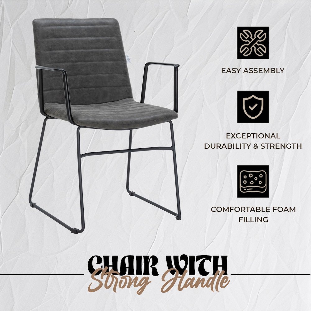 Zylar Series Office Guest Arm Chair in Charcoal Leather. Picture 12