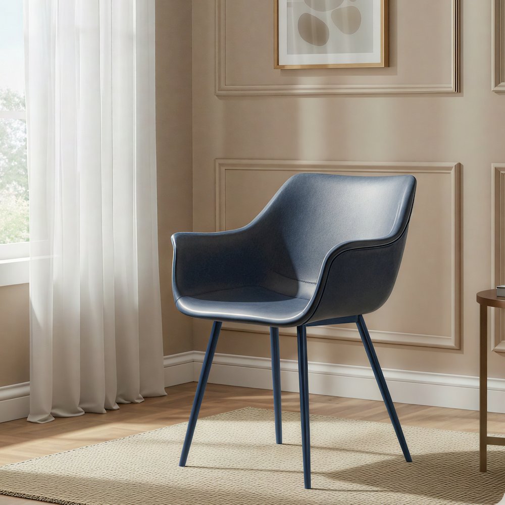 Markley Modern Leather Dining Arm Chair With Metal Legs. Picture 12