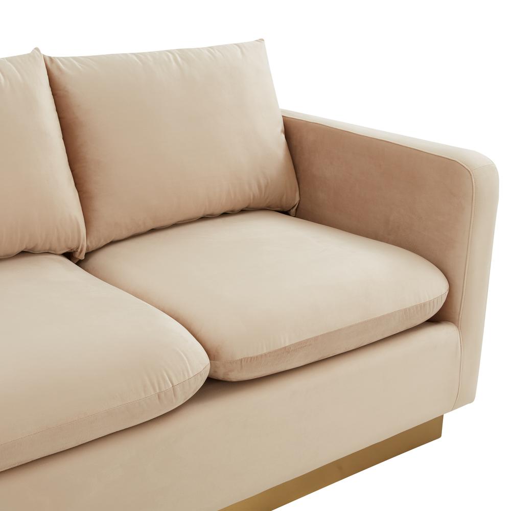 Nervo Modern Mid-Century Upholstered Velvet Sofa with Gold Frame. Picture 5