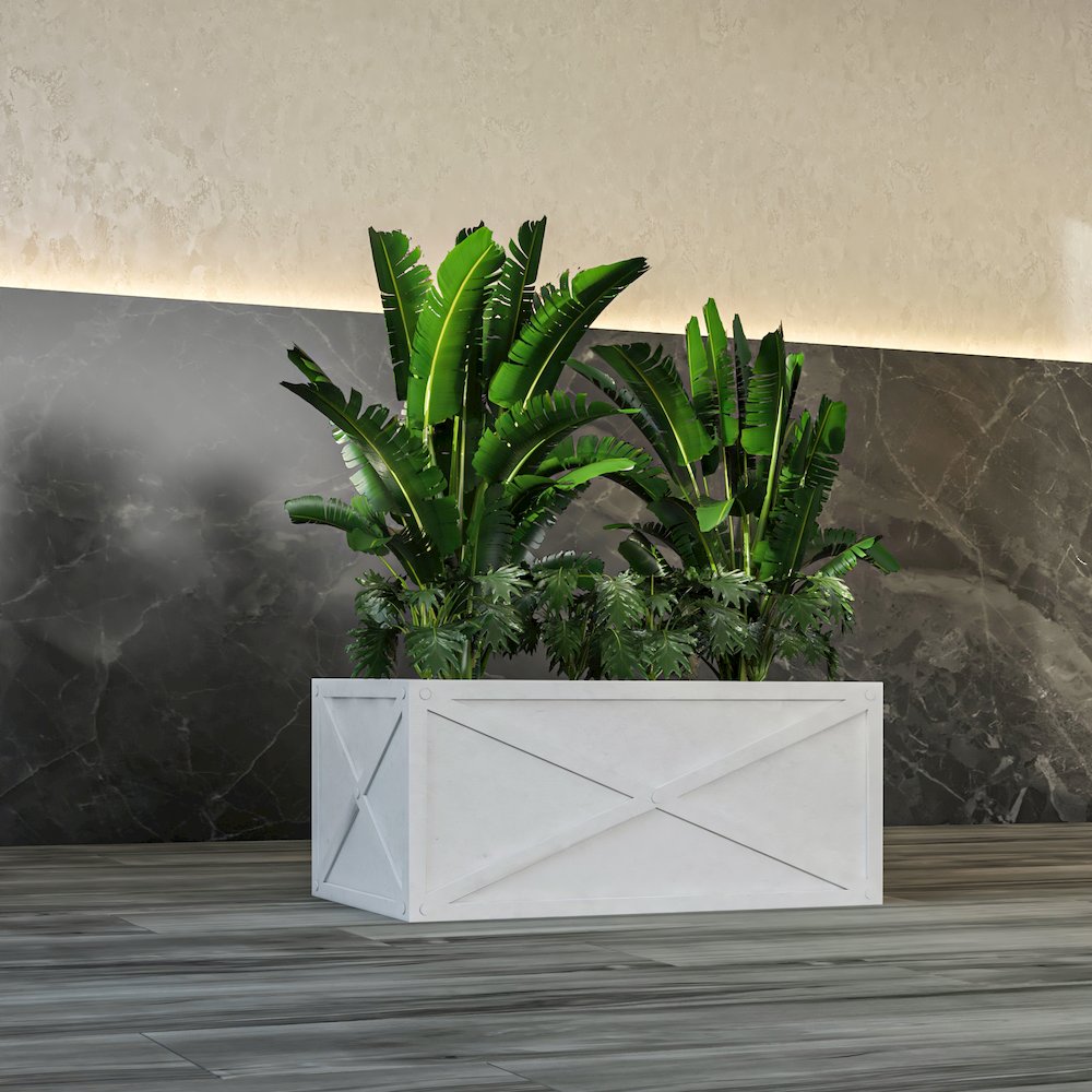 Bonsai Series Rectangle Poly Stone Planter in White 14.6 x 13 30 Long. Picture 5