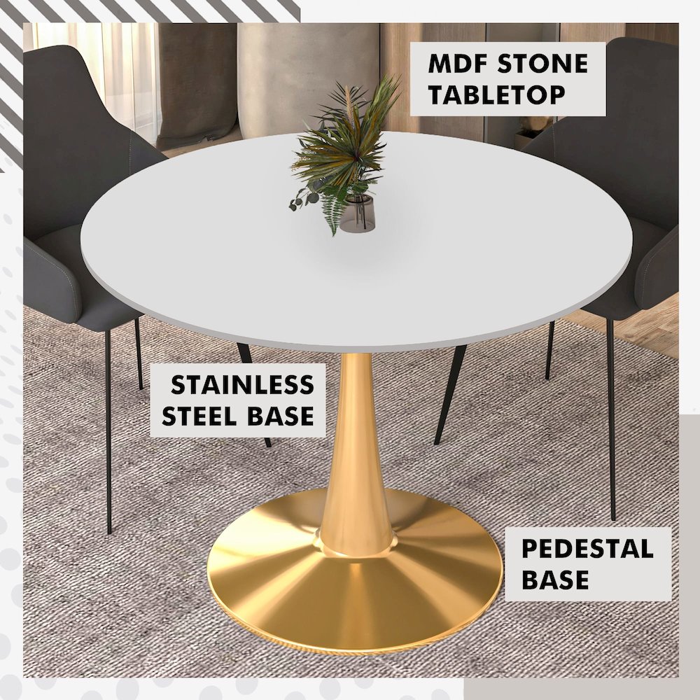Bristol 40" round dining table Gold Base With White Top. Picture 20