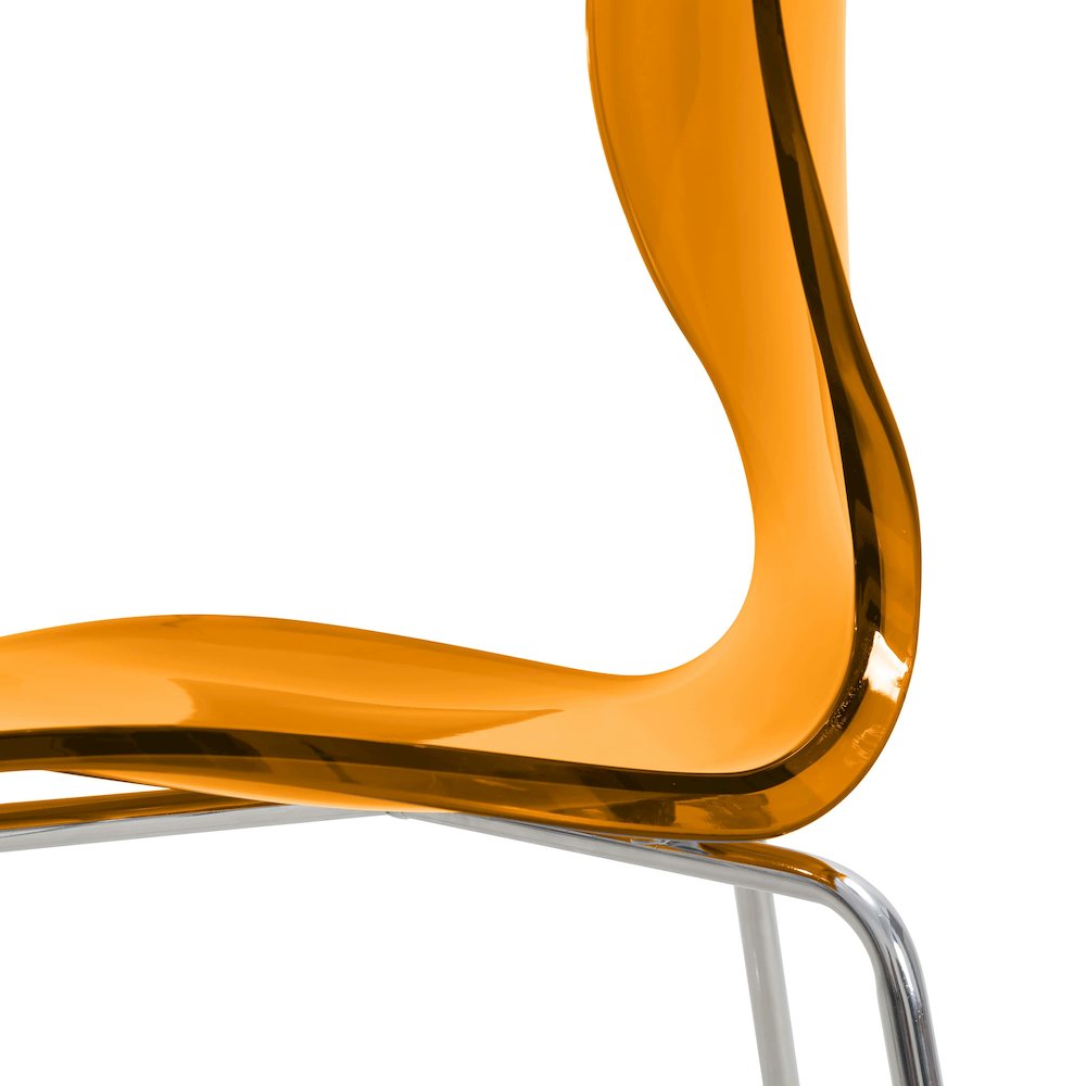 Oyster Acrylic Barstool with Steel Frame in Chrome Finish in Transparent Orange. Picture 14