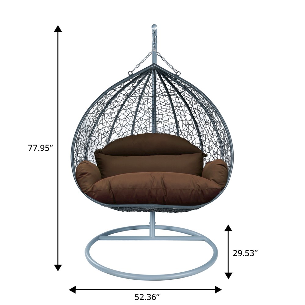 Recluse Collection Modern Outdoor Swing Chair Grey Frame with ES57 Brown Cushion. Picture 11