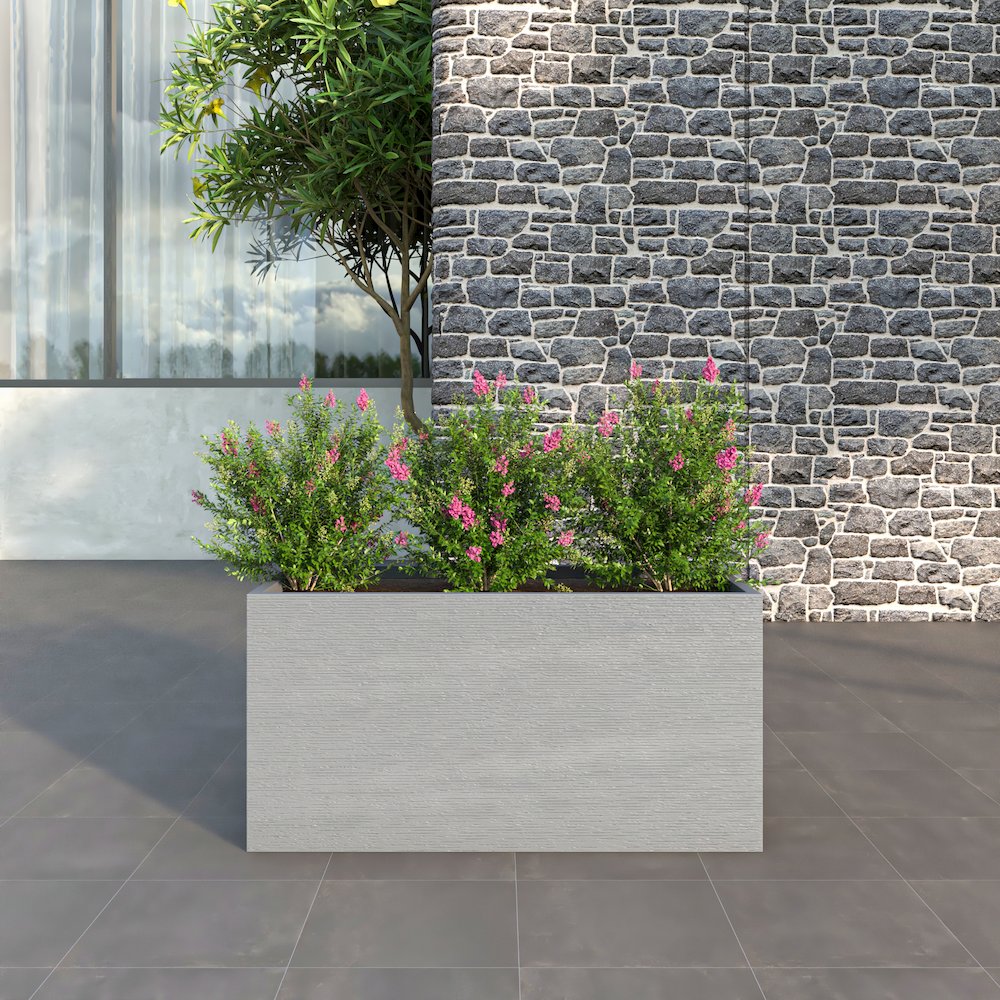 Flora Series Rectangle Poly Stone Planter in Grey 23.6 x 23.6, 47.2 Long. Picture 11