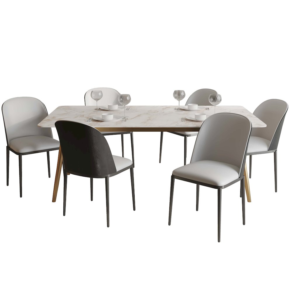 Zayle 7-Piece Dining Set with 55" Dining Table in Black/Platinum Blue. Picture 4