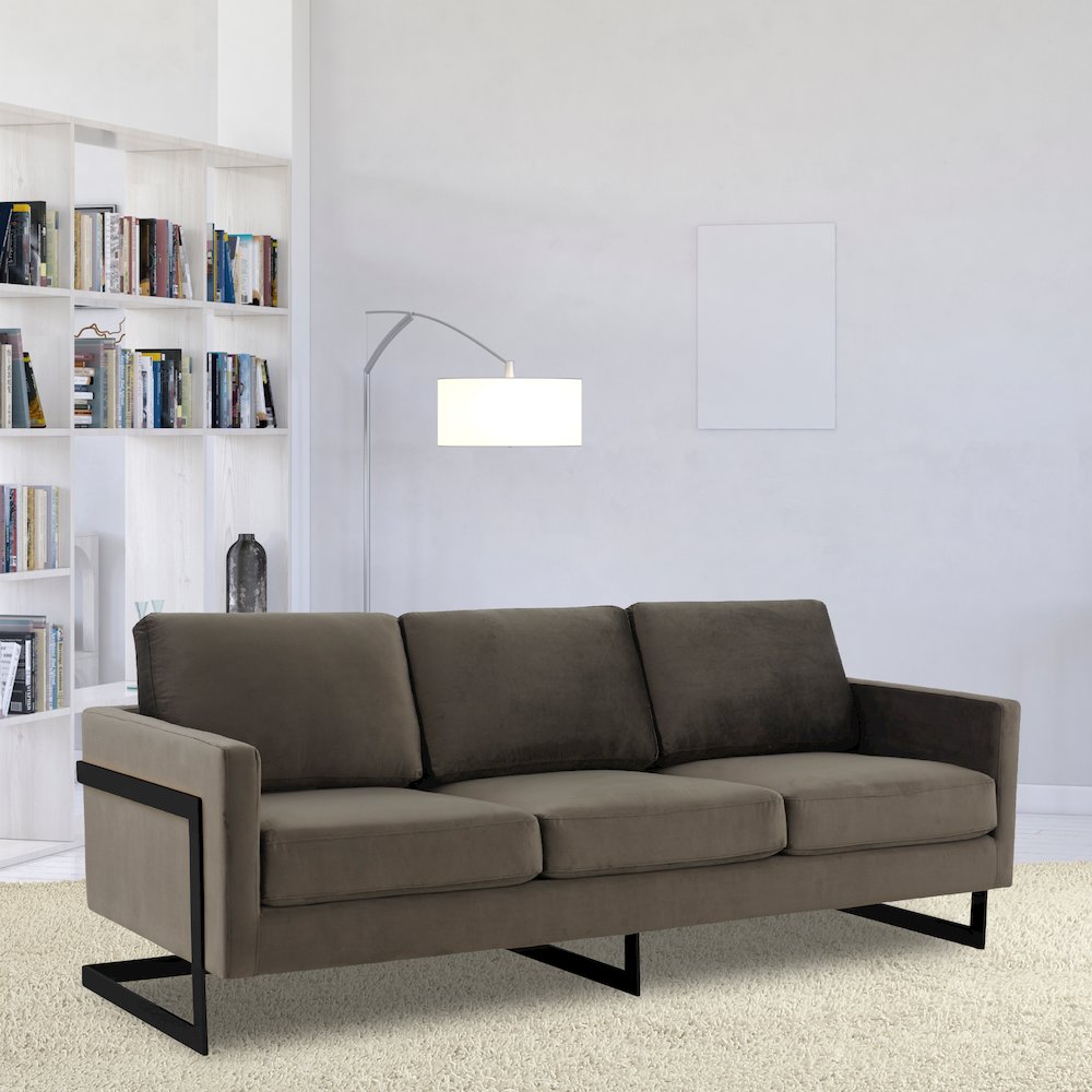 Lincoln Dark Grey Velvet Sofa With Black Frame. Picture 10