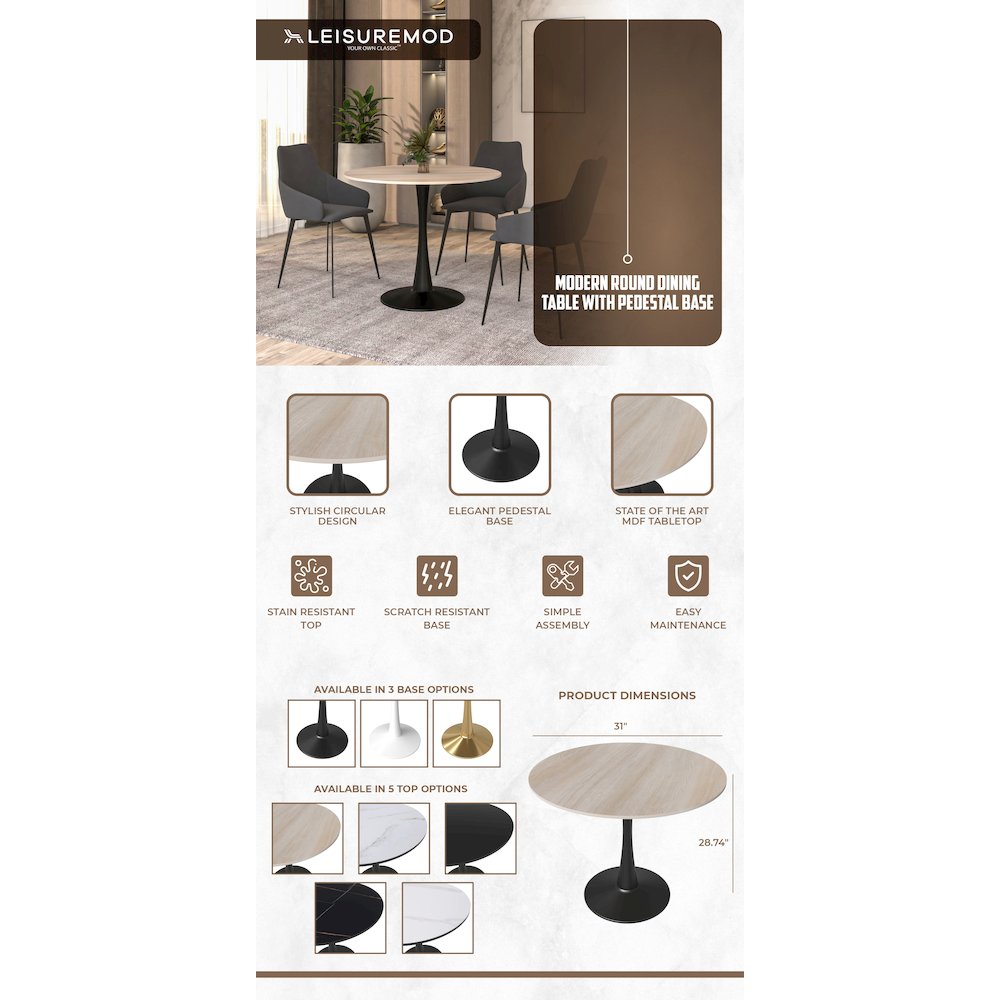 Bristol 31" round dining table Black base with marbled MDF top. Picture 8