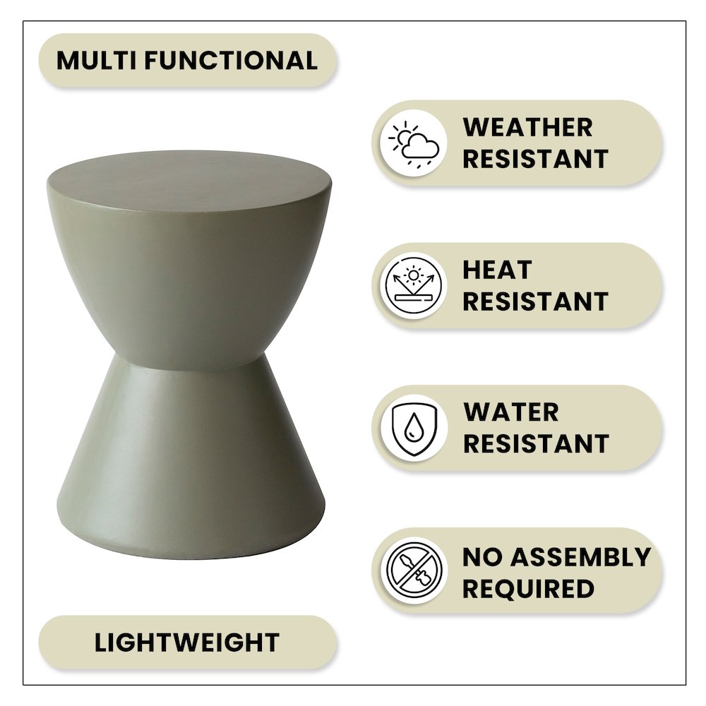 Loft Collection Fiberglass Outdoor Side Table in Moss Grey. Picture 8