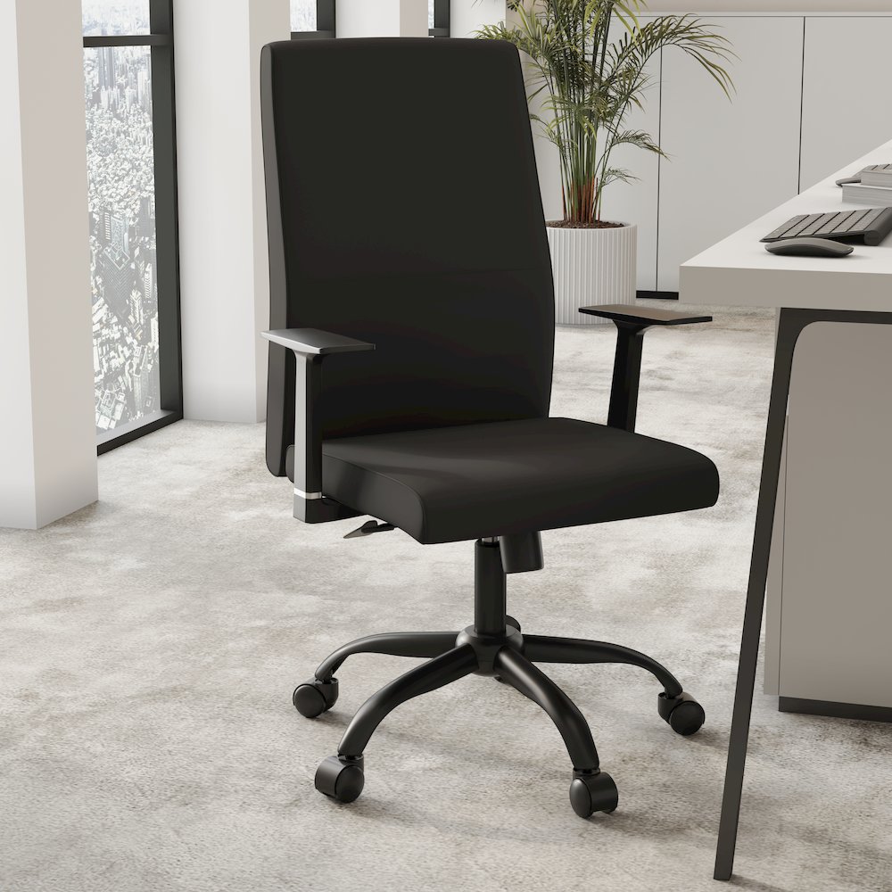 Evander Series Office Guest Chair in Black Leather. Picture 6