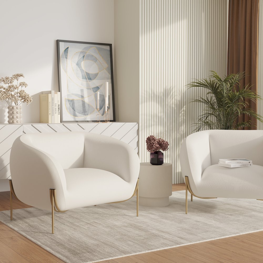 Zuno Collection Modern Single Seater Sofa in White Velvet. Picture 6