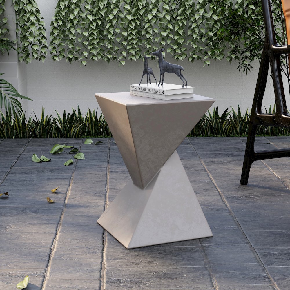 Glint Collection Fiberglass Outdoor Side Table in Marble White. Picture 14