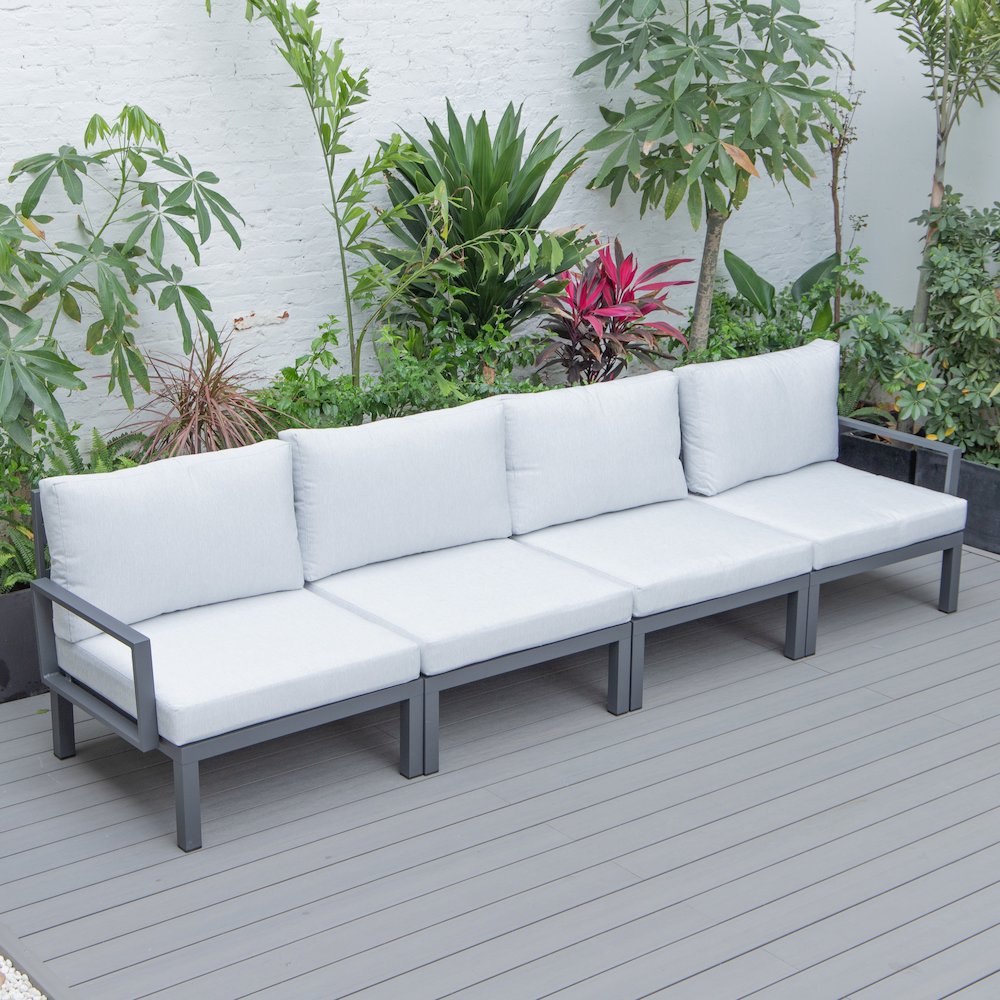 Hamilton Aluminum Patio 4-Seater Sofa With Cushions in Light Grey. Picture 7