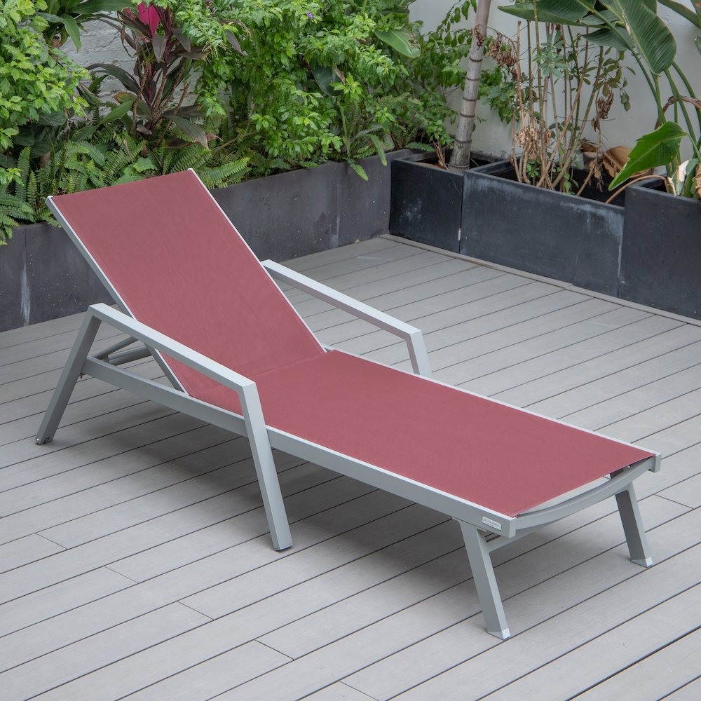 Marlin Patio Chaise Lounge Chair With Armrests in Grey Aluminum Frame. Picture 7