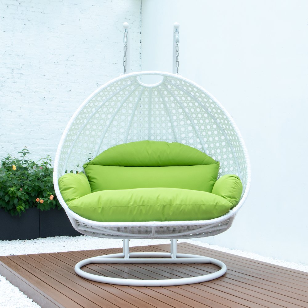 White Wicker Hanging 2 person Egg Swing Chair. Picture 6