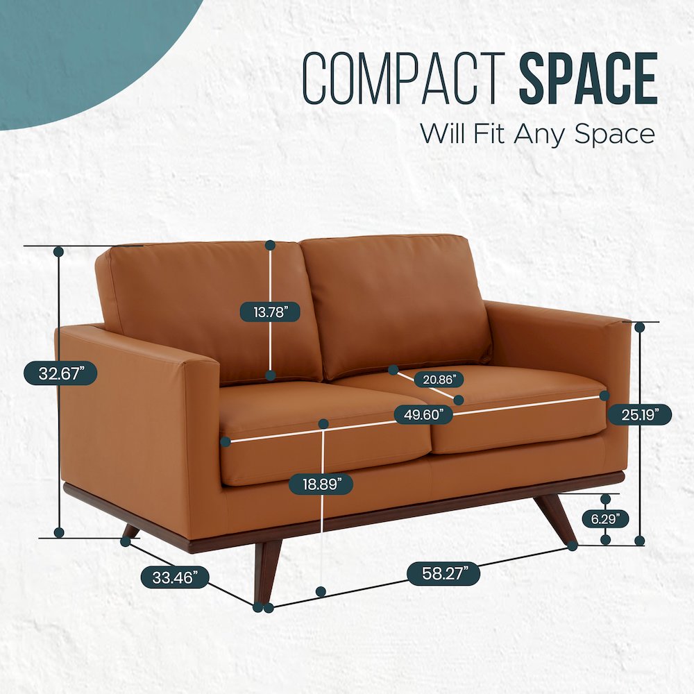 Chester Modern Leather Loveseat With Birch Wood Base. Picture 5