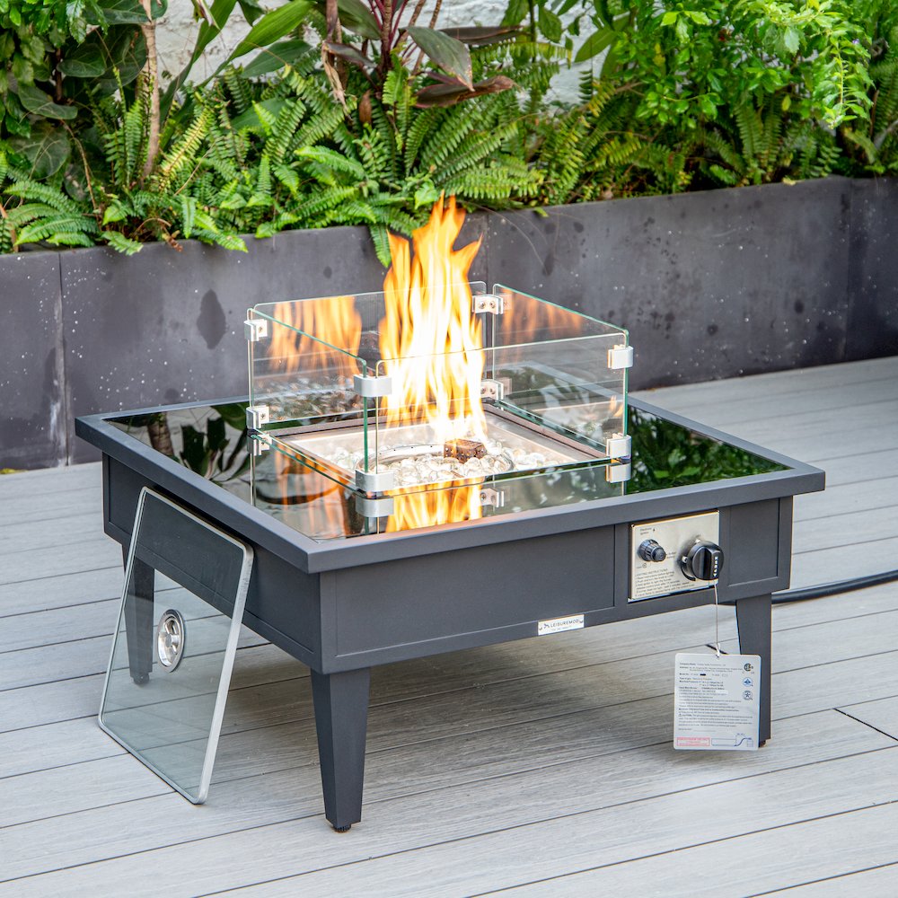 Walbrooke Outdoor Patio Aluminum Square Fire Pit Side Table. Picture 14