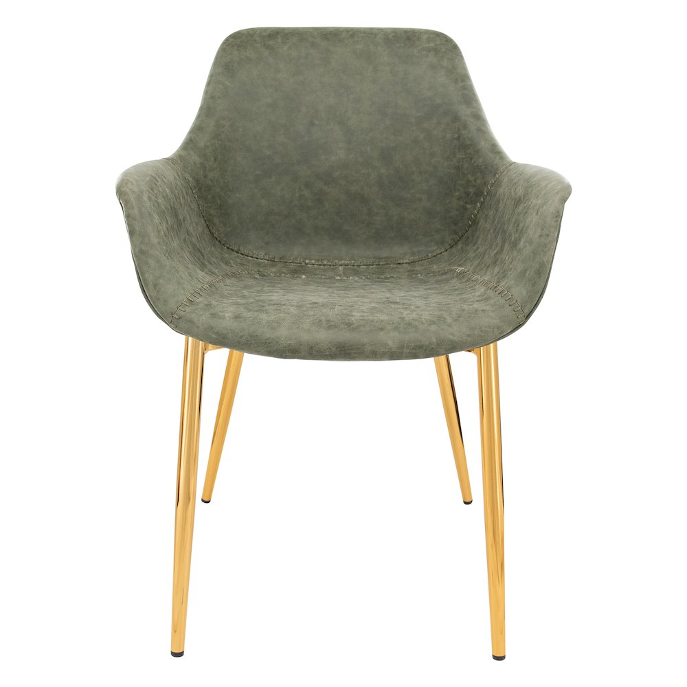 Markley Modern Leather Dining Arm Chair With Gold Metal Legs. Picture 8