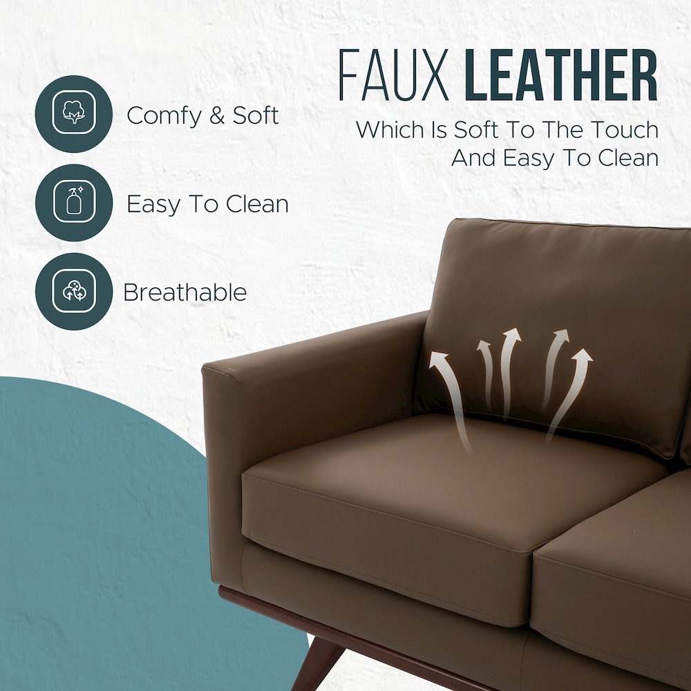 Chester Modern Faux Leather Loveseat in Taupe Leather. Picture 4