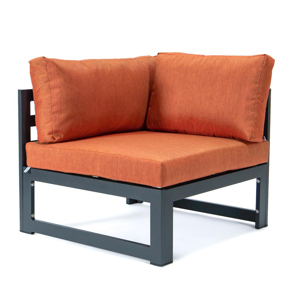 LeisureMod Chelsea 5-Piece Sectional Loveseat and Fireplace Set Black Aluminum with Cushions, Orange. Picture 8