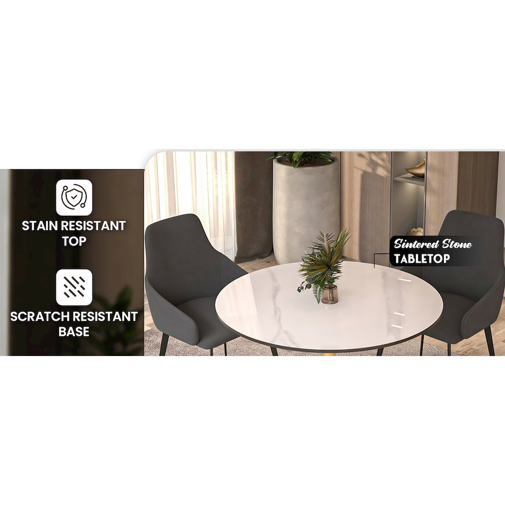 Bristol 31" round dining table Gold base with White Sintered stone Top. Picture 10