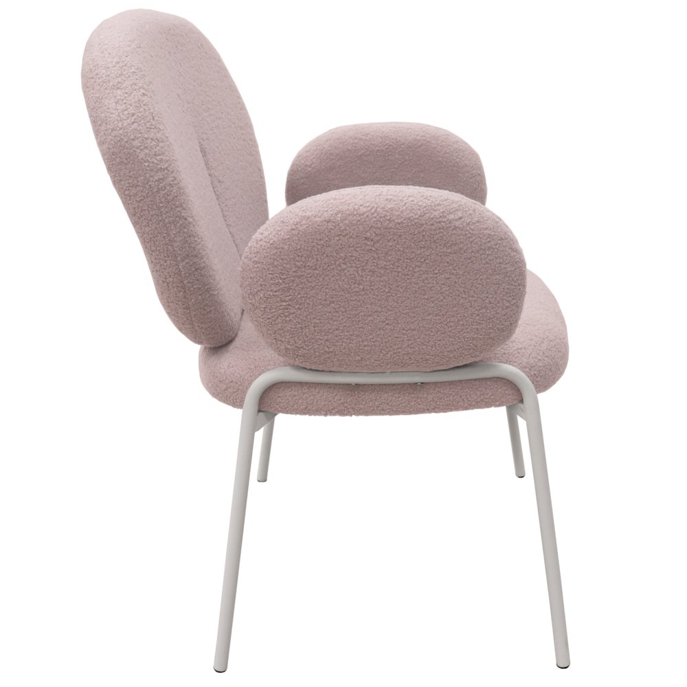 Celestial Series Boucle Dining Arm Chair, White Frame with Grey Fabric. Picture 6