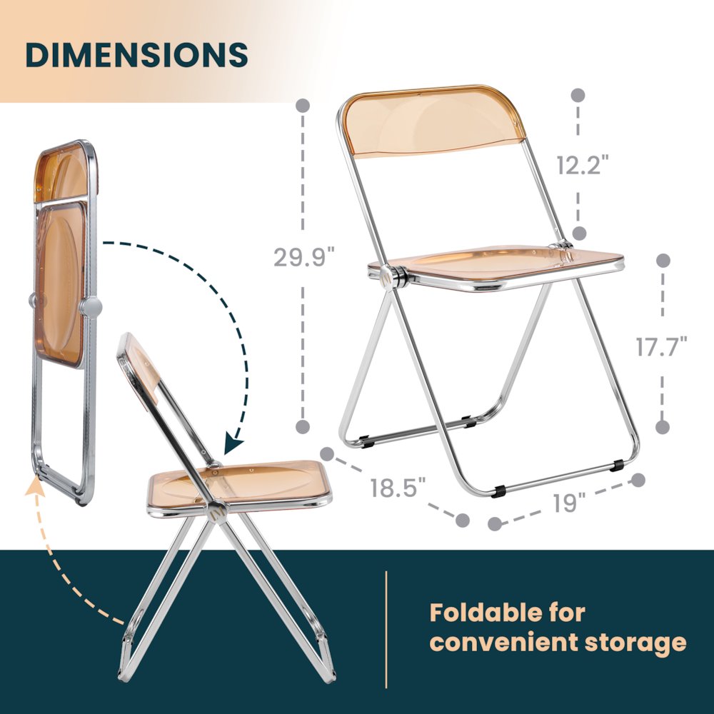Lawrence Acrylic Folding Chair With Metal Frame, Set of 4. Picture 8
