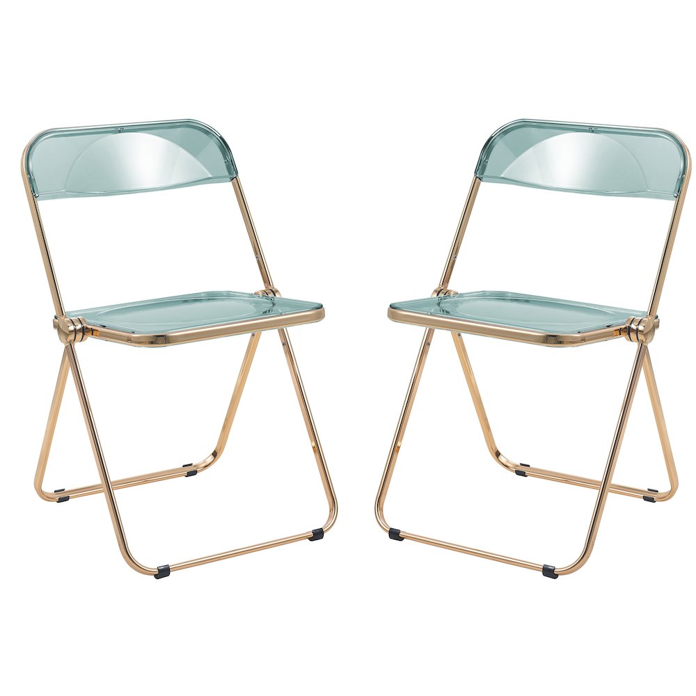 Lawrence Acrylic Folding Chair With Gold Metal Frame, Set of 2. Picture 7