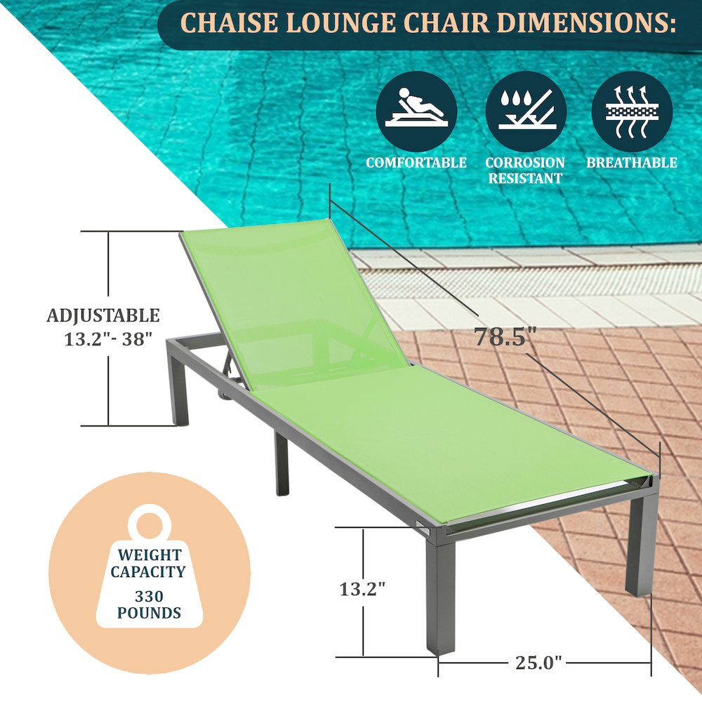 Marlin Modern Grey Aluminum Outdoor Patio Chaise Lounge Chair. Picture 4