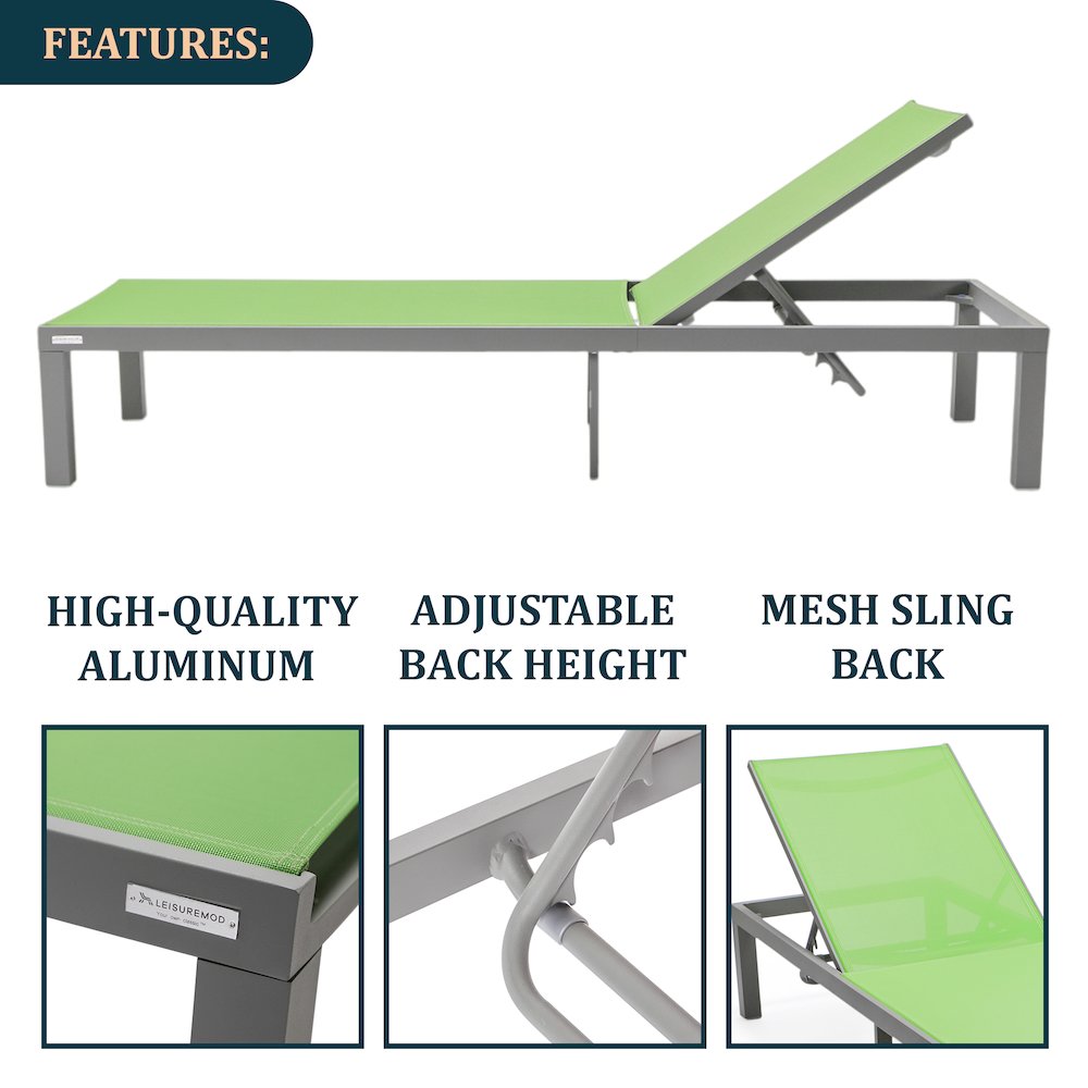 Marlin Modern Grey Aluminum Outdoor Patio Chaise Lounge Chair. Picture 1