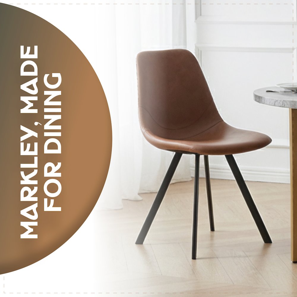 Markley Modern Leather Dining Chair With Metal Legs. Picture 10