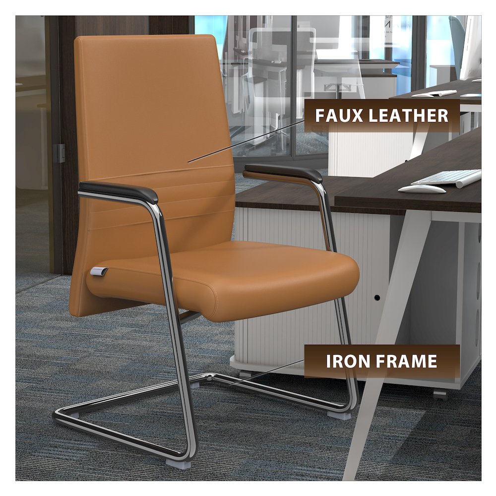 Aleen Series Guest Office Chair In Acorn Brown Leather. Picture 3