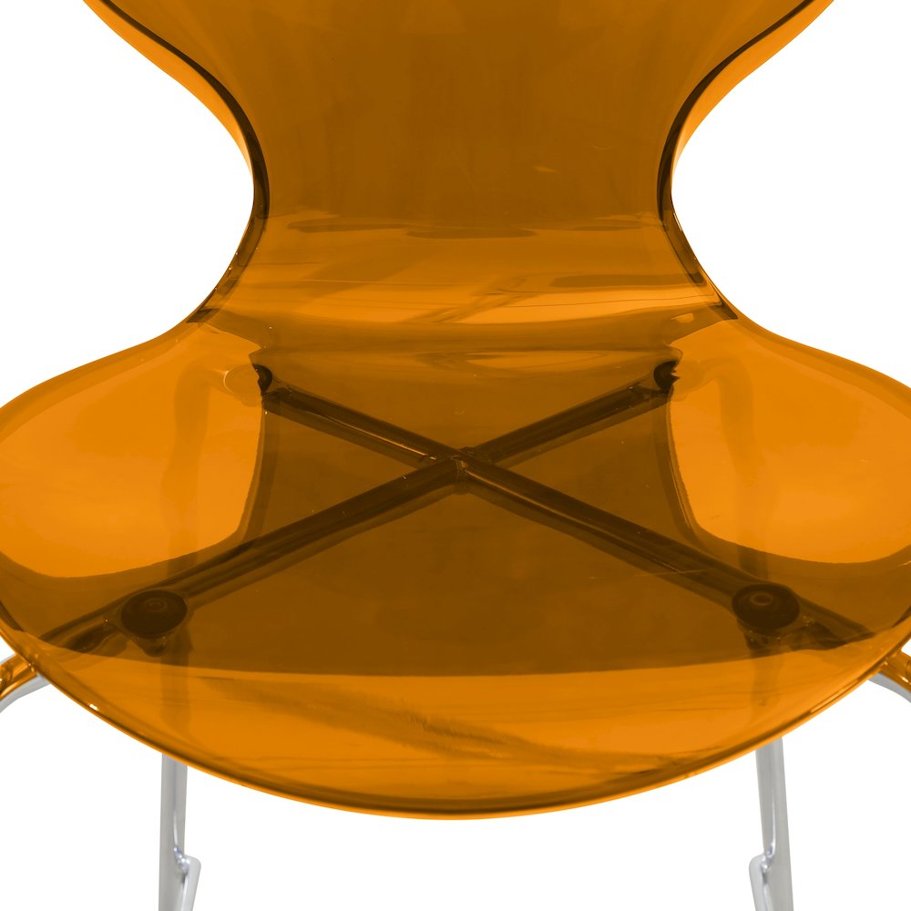 Oyster Acrylic Barstool with Steel Frame in Chrome Finish in Transparent Orange. Picture 13