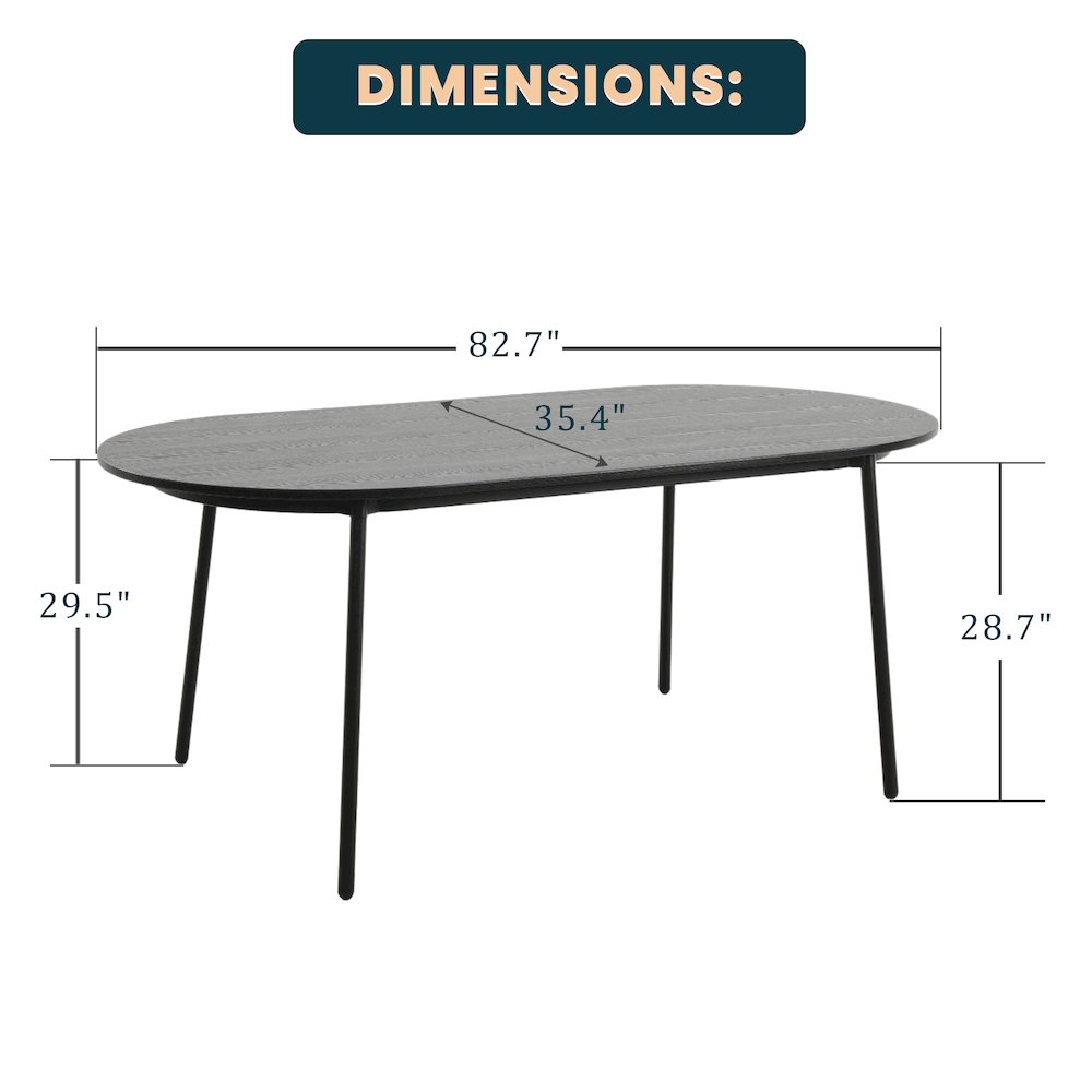 Tule Modern 83" Oval Dining Table with MDF Top and Black Steel Legs in Black. Picture 17